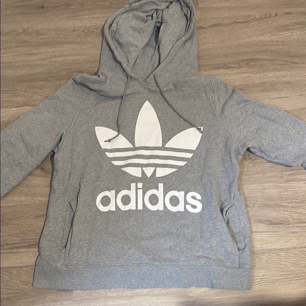 Adidas Heather Gray Hoodie with White Trefoil